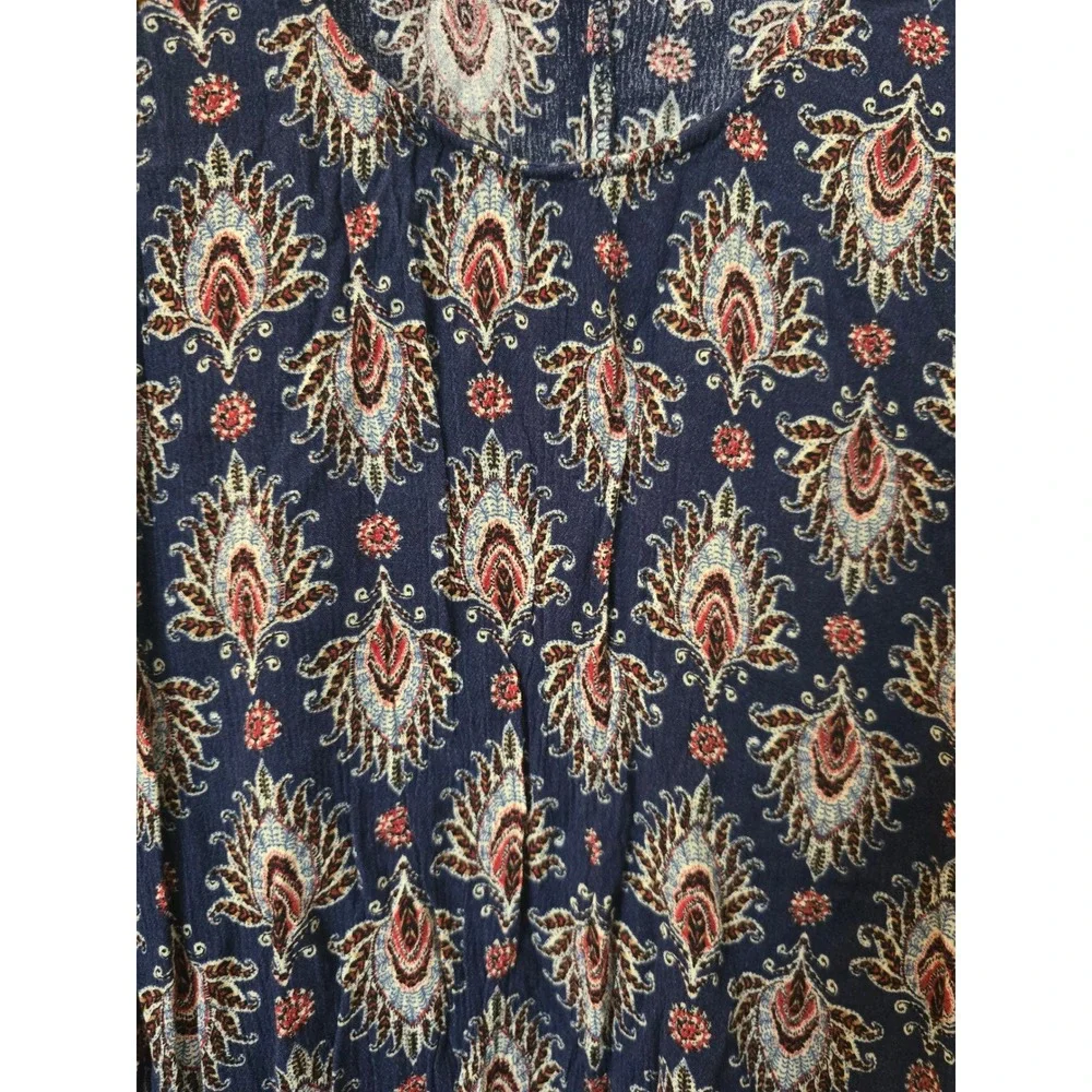 Mossimo Supply Co Navy Blue Paisley Sharkbite Hem Boho Tunic Top XL